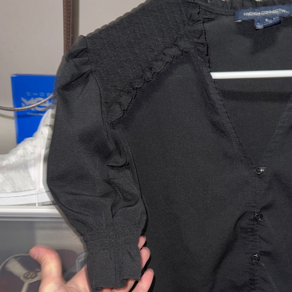 French Connection Black Smocked Blouse - Picture 3 of 6